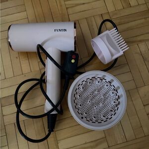 FUNTIN Pink & Rose Gold Hair Dryer with Diffuser and Comb Attachment